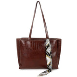 CLUCI Women's Crocodile Pattern Tote Bag Combo Set | Large & Small PU Leather Shoulder Handbags with Scarf | Stylish Office, Shopping & Everyday Combo Bags