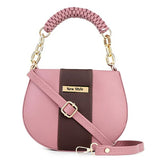 Cluci Women Stylish Round Sling Bag with Gold Chain Handle | Premium PU Leather Crossbody Bag | Adjustable & Detachable Strap | Party & Casual Handbag