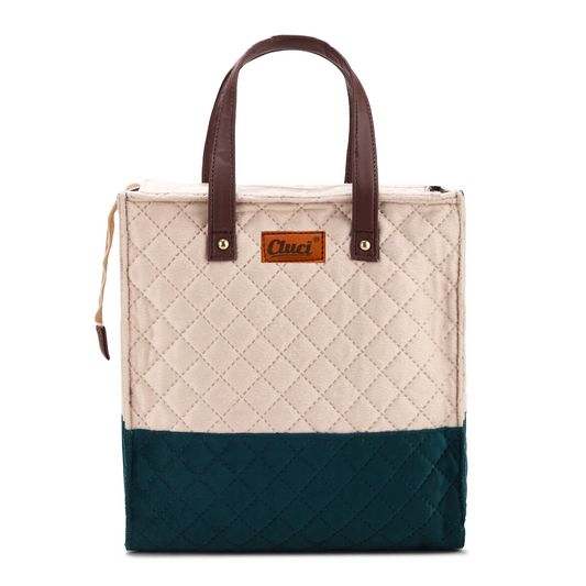 Lunch Bag for Women Office Use - Stylish Velvet Quilted CLUCI Tiffin Bag, Fits Small 320ml x 3 Lunch Boxes & 700ml Water Bottle, Perfect for Office & Travel