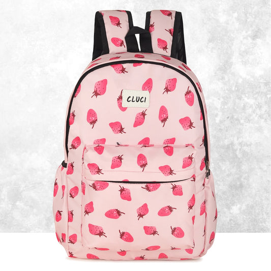 Heavy Duty Pink Strawberry Printed Large Capacity Backpack
