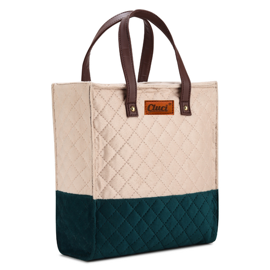 Lunch Bag for Women Office Use - Stylish Velvet Quilted CLUCI Tiffin Bag, Fits Small 320ml x 3 Lunch Boxes & 700ml Water Bottle, Perfect for Office & Travel