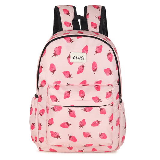 Heavy Duty Pink Strawberry Printed Large Capacity Backpack