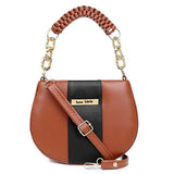 Cluci Women Stylish Round Sling Bag with Gold Chain Handle | Premium PU Leather Crossbody Bag | Adjustable & Detachable Strap | Party & Casual Handbag