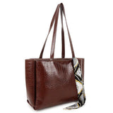 CLUCI Women's Crocodile Pattern Tote Bag Combo Set | Large & Small PU Leather Shoulder Handbags with Scarf | Stylish Office, Shopping & Everyday Combo Bags