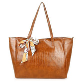 CLUCI Women's Small Crocodile Pattern Tote Bag with Scarf | Premium PU Leather Shoulder Handbag | Mini Office & Casual Handbag for Women