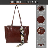 CLUCI Women's Crocodile Pattern Tote Bag Combo Set | Large & Small PU Leather Shoulder Handbags with Scarf | Stylish Office, Shopping & Everyday Combo Bags