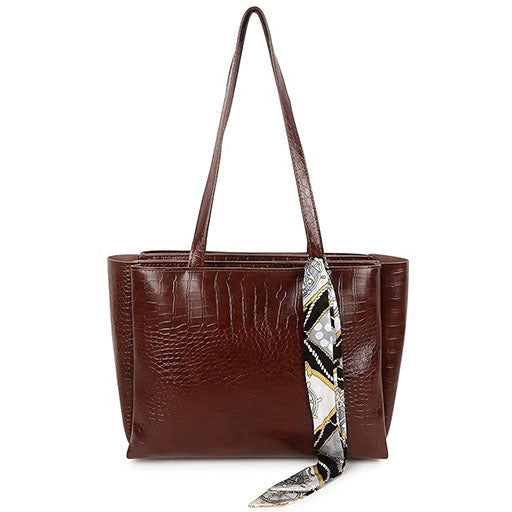CLUCI Women's Crocodile Pattern Tote Bag with Scarf | Premium PU Leather Shoulder Handbag | Large Capacity Office, College & Everyday Carry Bag