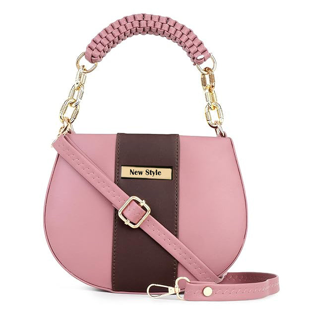 Cluci Women Stylish Round Sling Bag with Gold Chain Handle | Premium PU Leather Crossbody Bag | Adjustable & Detachable Strap | Party & Casual Handbag