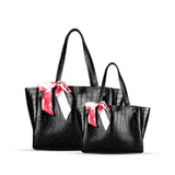 CLUCI Women's Crocodile Pattern Tote Bag Combo Set | Large & Small PU Leather Shoulder Handbags with Scarf | Stylish Office, Shopping & Everyday Combo Bags