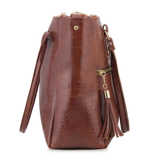 CLUCI Women's Crocodile Pattern Tote Bag Combo Set | Large & Small PU Leather Shoulder Handbags with Scarf | Stylish Office, Shopping & Everyday Combo Bags