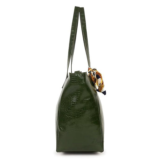 CLUCI Women's Crocodile Pattern Tote Bag Combo Set | Large & Small PU Leather Shoulder Handbags with Scarf | Stylish Office, Shopping & Everyday Combo Bags