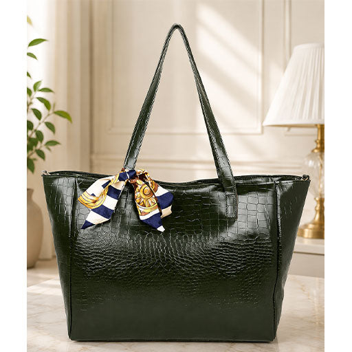 CLUCI Women's Crocodile Pattern Tote Bag Combo Set | Large & Small PU Leather Shoulder Handbags with Scarf | Stylish Office, Shopping & Everyday Combo Bags