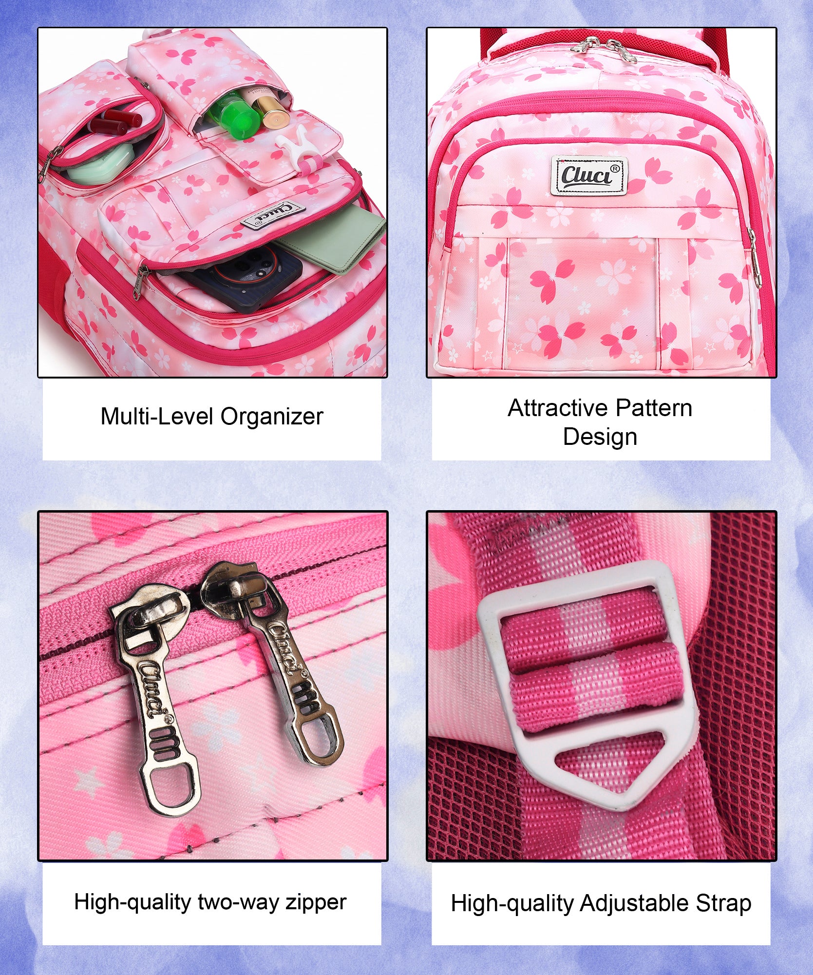 CLUCI Floral Backpack for Girls | Korean Style School & College Bag | Multi Pocket Water Resistant Backpack | Stylish Travel Bag for Women & Teen Girls