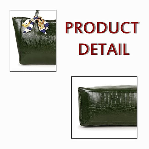CLUCI Women's Crocodile Pattern Tote Bag Combo Set | Large & Small PU Leather Shoulder Handbags with Scarf | Stylish Office, Shopping & Everyday Combo Bags