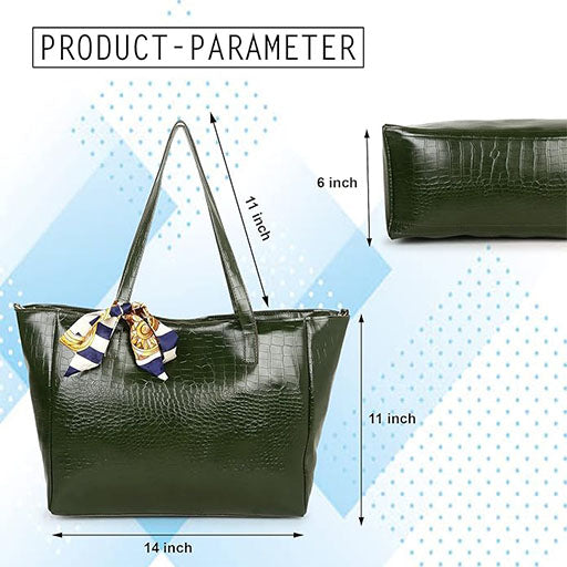 CLUCI Women's Crocodile Pattern Tote Bag Combo Set | Large & Small PU Leather Shoulder Handbags with Scarf | Stylish Office, Shopping & Everyday Combo Bags