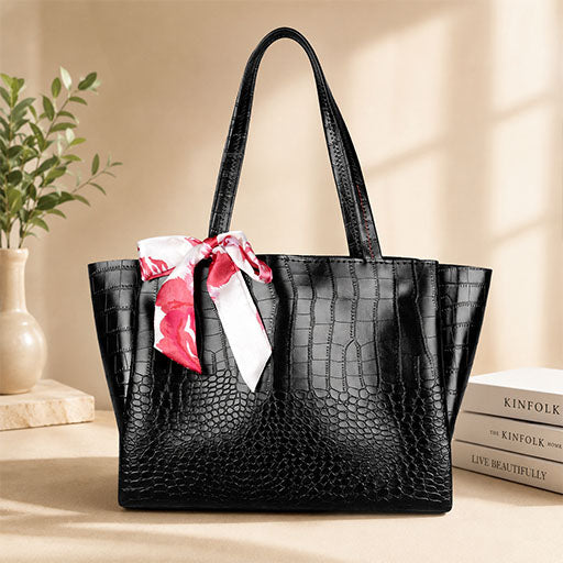 CLUCI Women's Crocodile Pattern Tote Bag Combo Set | Large & Small PU Leather Shoulder Handbags with Scarf | Stylish Office, Shopping & Everyday Combo Bags