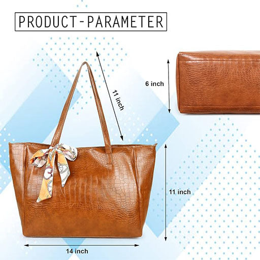 CLUCI Women's Crocodile Pattern Tote Bag Combo Set | Large & Small PU Leather Shoulder Handbags with Scarf | Stylish Office, Shopping & Everyday Combo Bags
