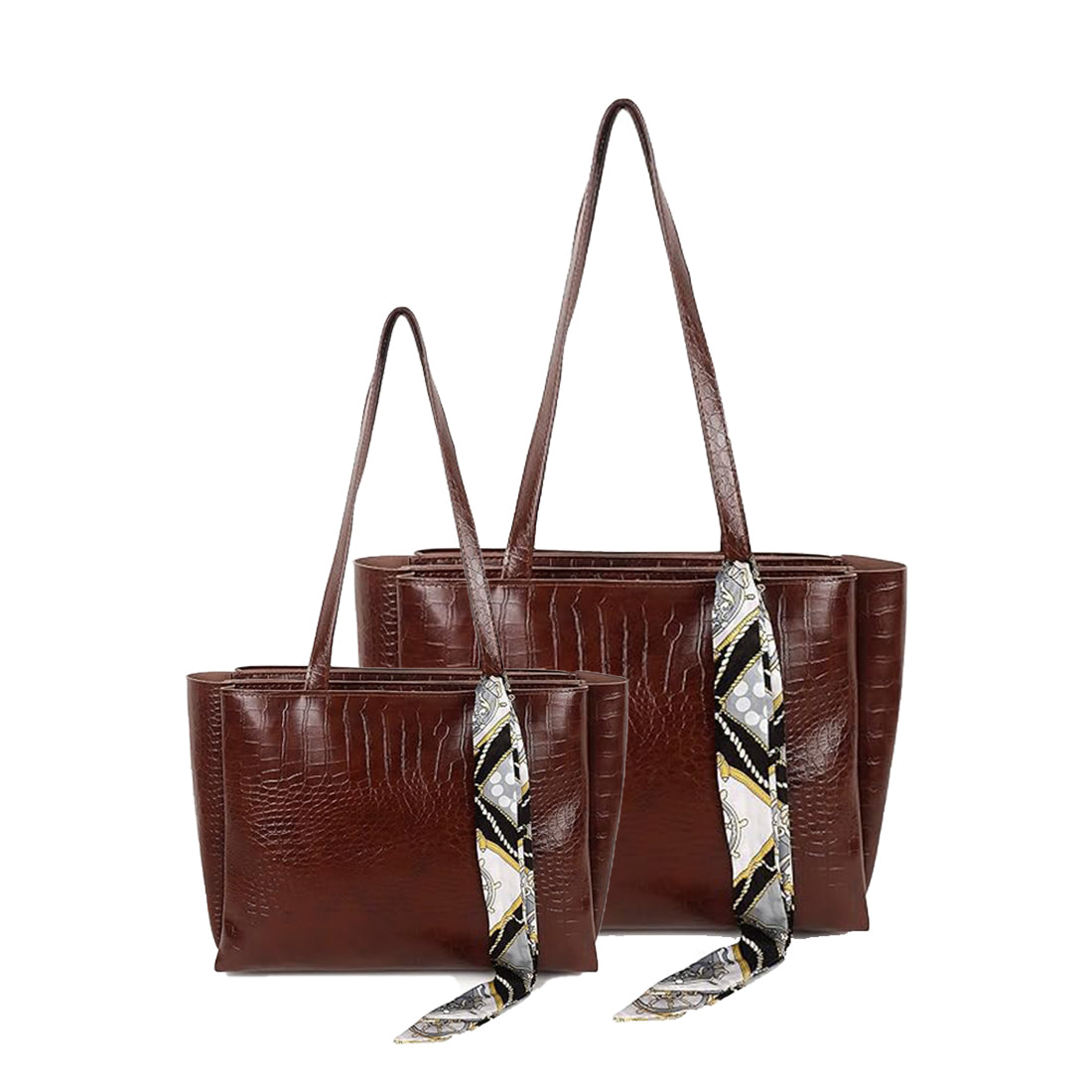 CLUCI Women's Crocodile Pattern Tote Bag Combo Set | Large & Small PU Leather Shoulder Handbags with Scarf | Stylish Office, Shopping & Everyday Combo Bags