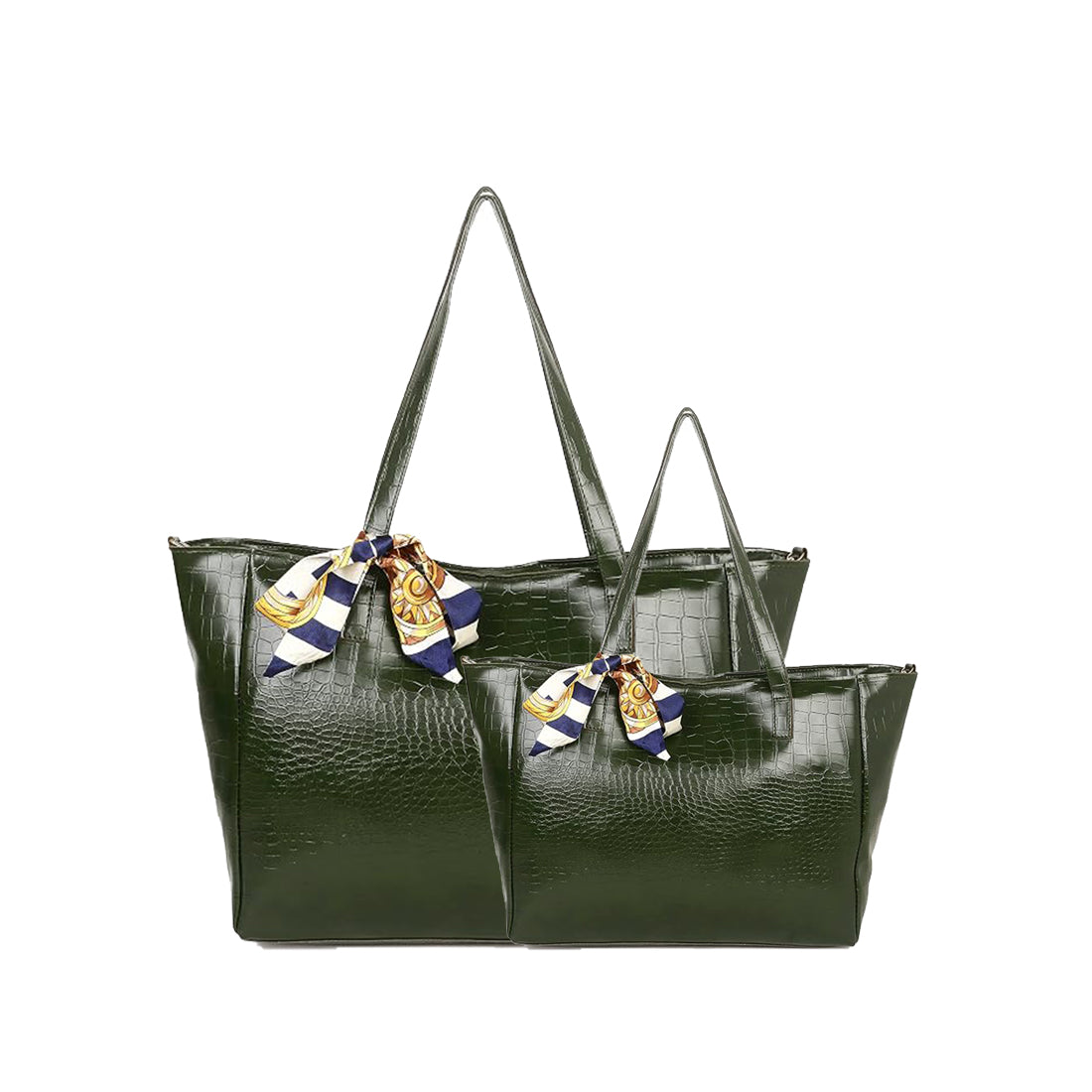 CLUCI Women's Crocodile Pattern Tote Bag Combo Set | Large & Small PU Leather Shoulder Handbags with Scarf | Stylish Office, Shopping & Everyday Combo Bags